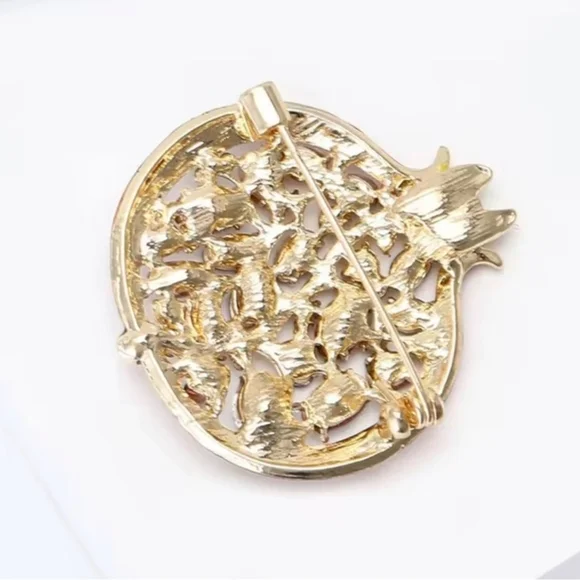 Gold-Tone Pomegranate Brooch with Ruby Red Stones - Picture 3 of 3